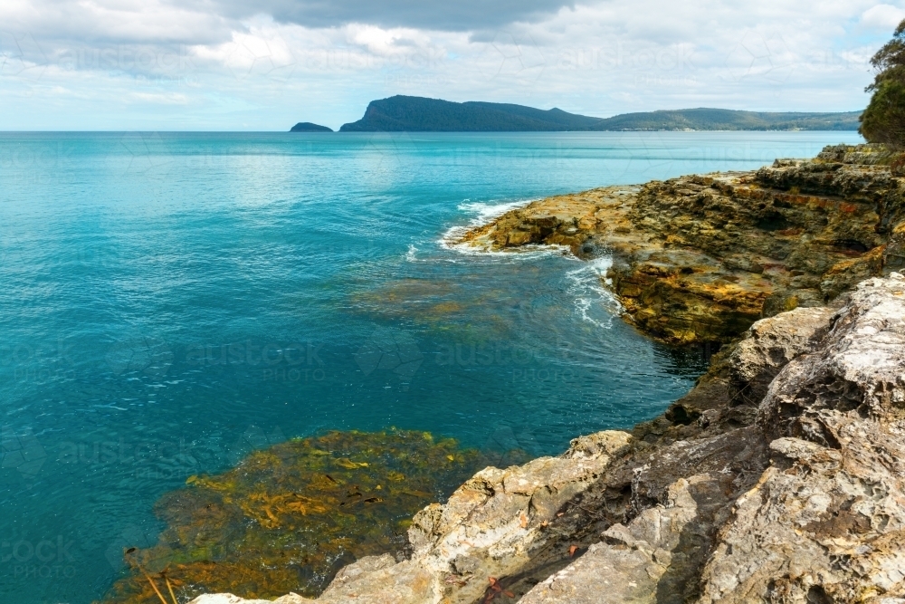 rocky wild coastline, Bruny Island, Tasmania - Australian Stock Image