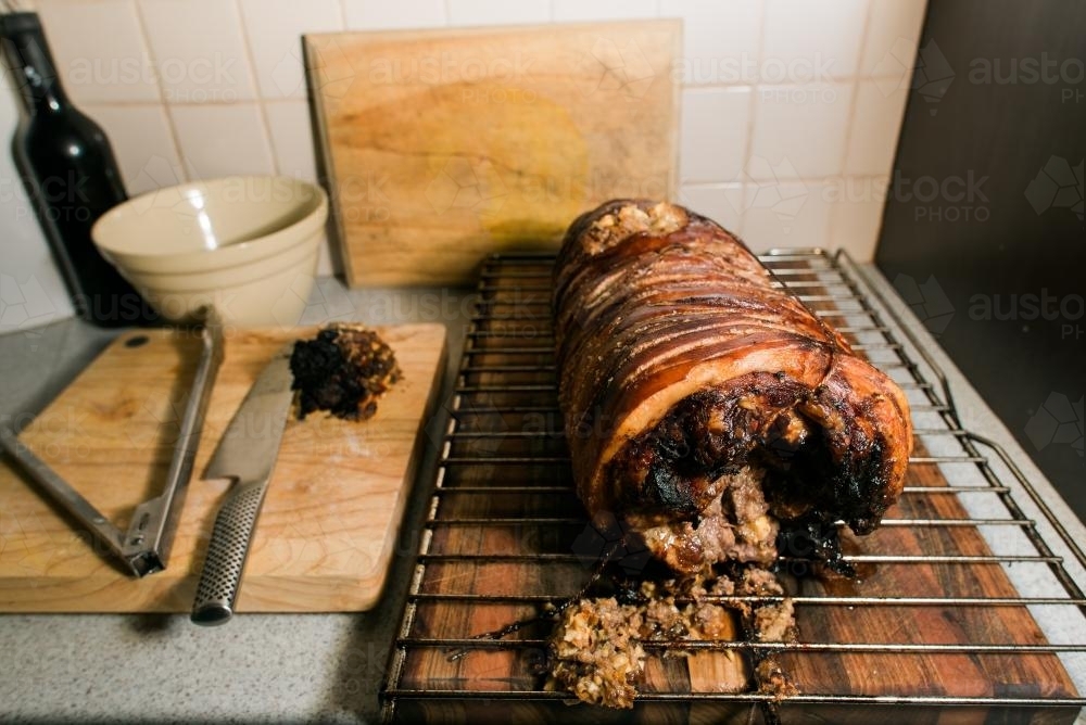 Image of Rolled Port Roast just out of the Oven - Austockphoto