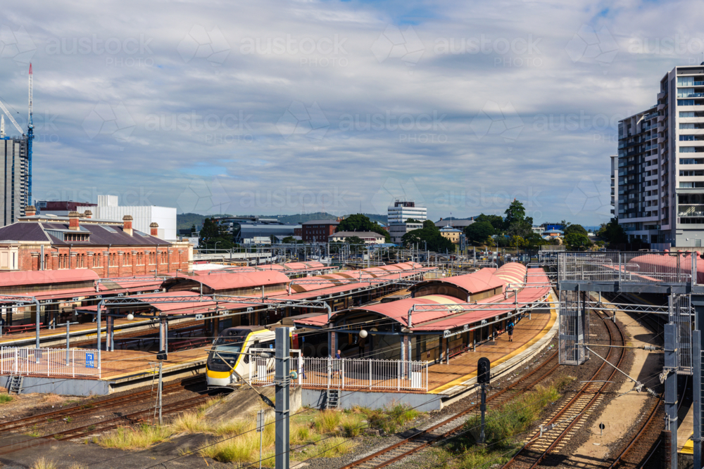 Roma Street Train Station with a Train at the Platform - Australian Stock Image