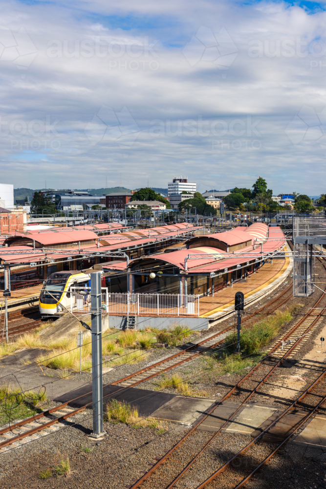 Roma Street Train Station with a Train at the Platform - Australian Stock Image