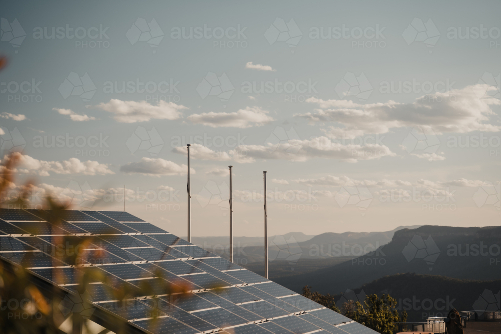 Rooftop solar panels at Echo Point Visitor Information Centre Blue Mountains - Australian Stock Image