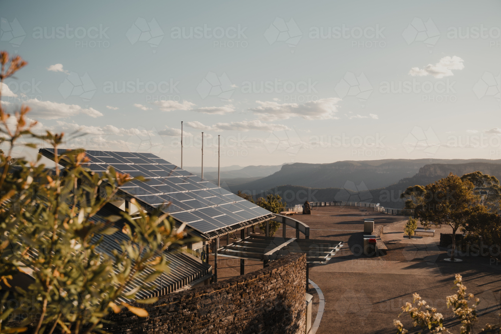 Rooftop solar panels at Echo Point Visitor Information Centre Blue Mountains - Australian Stock Image