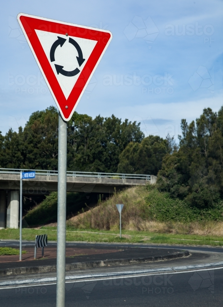 Roundabout sign on the street - Australian Stock Image