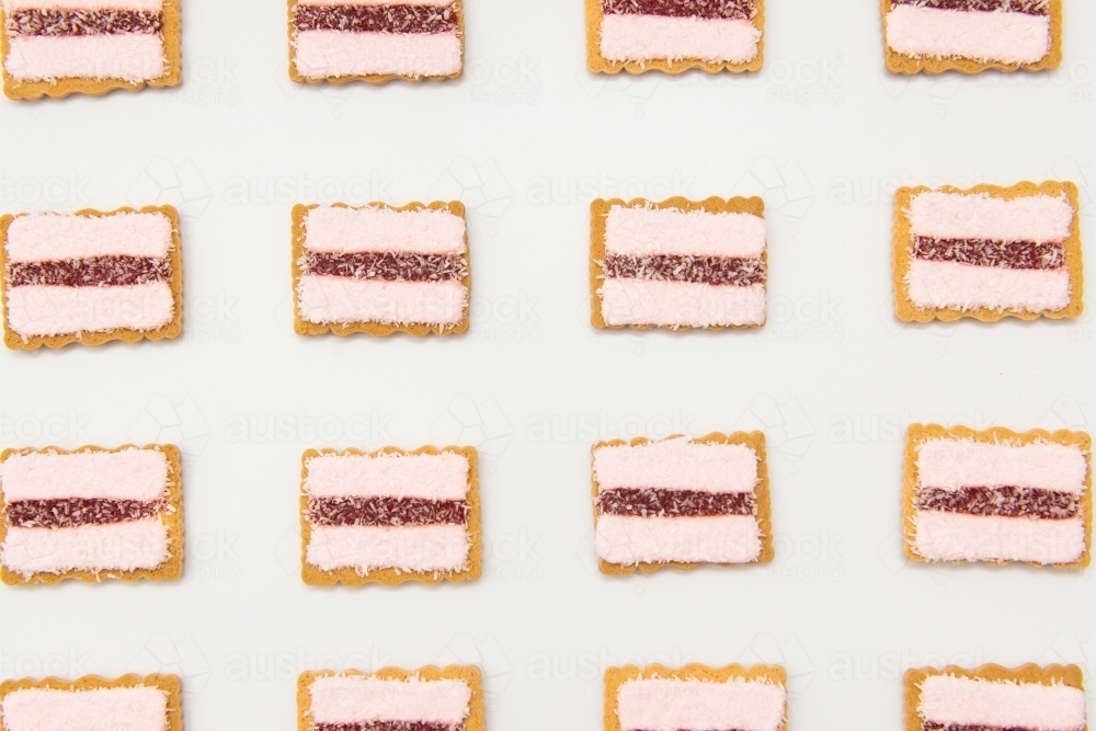 Rows of iced vovo biscuits - Australian Stock Image