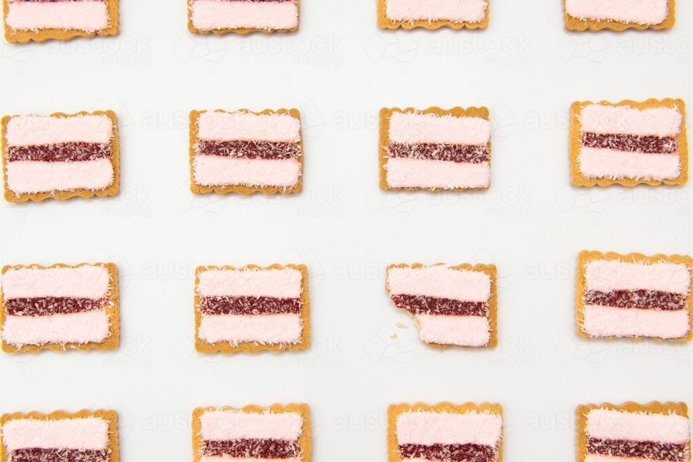 Rows of iced vovo biscuits - Australian Stock Image