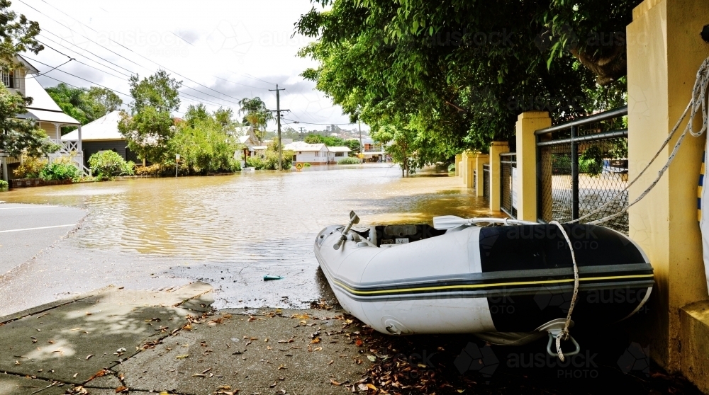 Rubber ducky pulled above the water line during the 2011 floods in Brisbane - Australian Stock Image