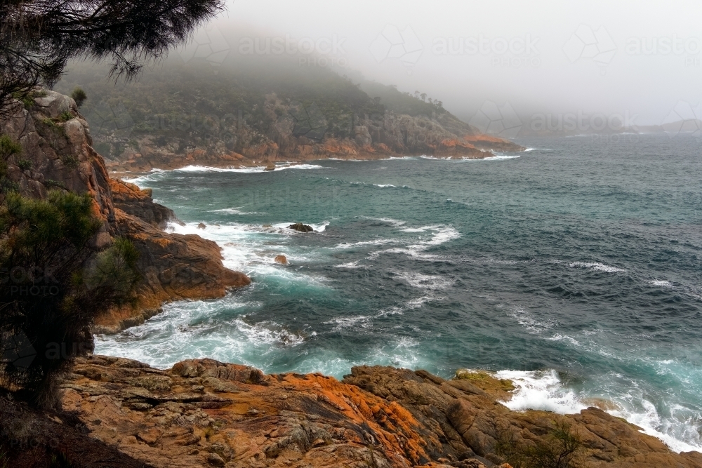 Rugged Tasmanian East Coast on Overcast Day - Australian Stock Image