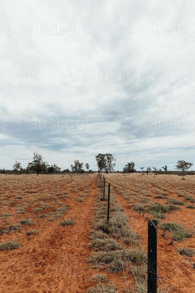 Rural landscape with wire fence - Australian Stock Image