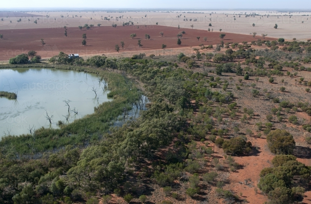 Rural Outback Aerial Landscape With Dam - Australian Stock Image