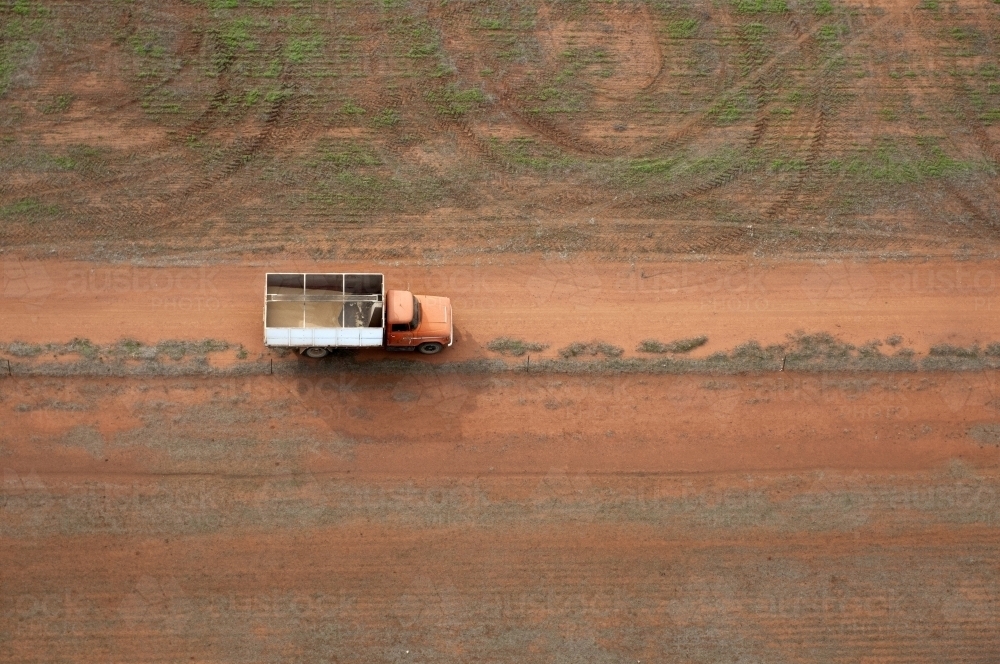 Rural Outback Aerial Landscape with Farm Truck - Australian Stock Image