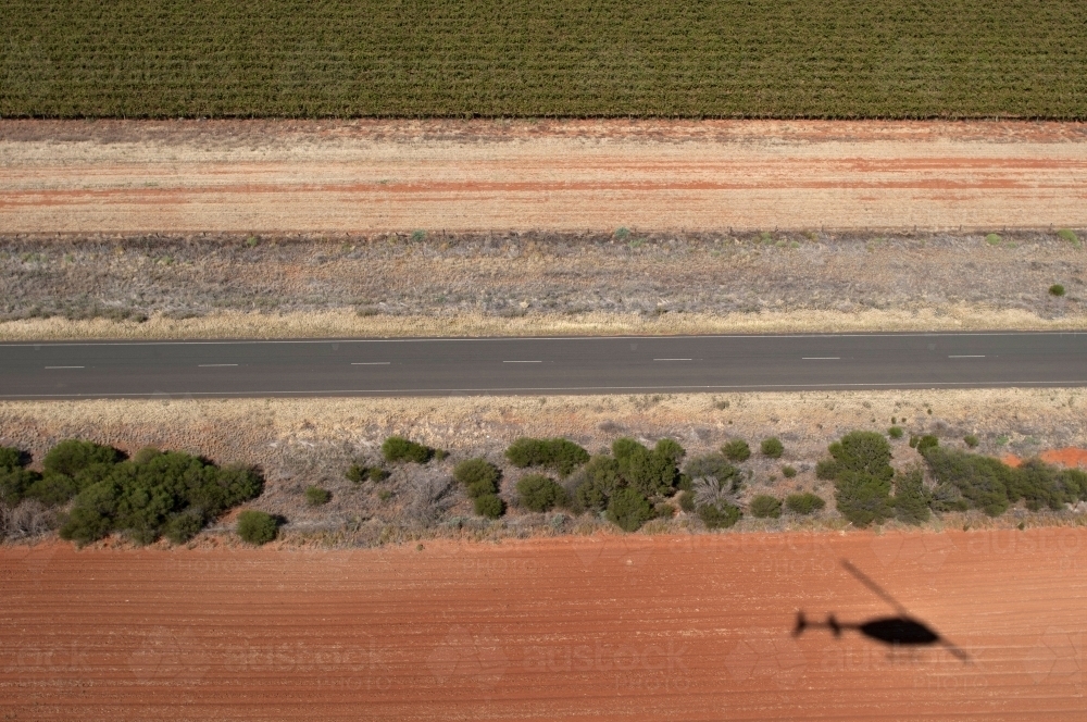 Rural Outback Aerial Landscape With Helicopter Shadow - Australian Stock Image
