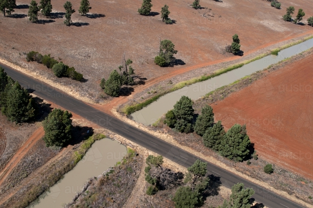 Rural Outback Aerial Landscape With Irrigation - Australian Stock Image