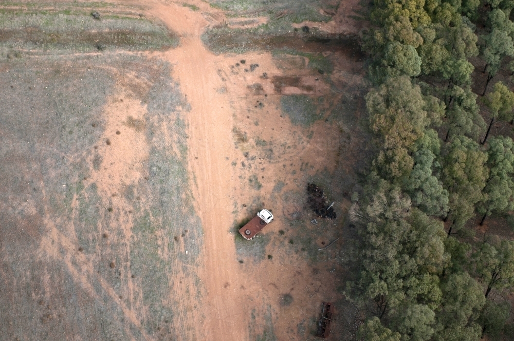 Rural Outback Aerial Landscape With Old Farm Truck - Australian Stock Image