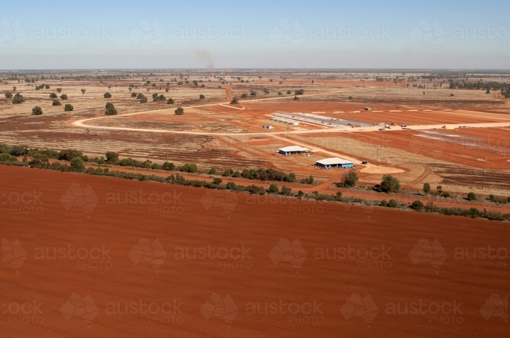 Rural Outback Aerial Landscape With Property - Australian Stock Image