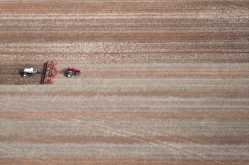 Rural Outback Aerial Landscape With Tractor - Australian Stock Image