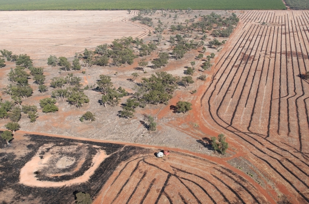 Rural Outback Aerial Landscape With Water Tank - Australian Stock Image
