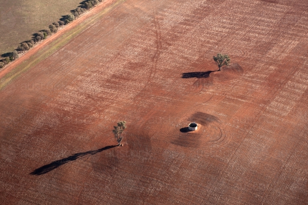 Rural Outback Aerial Landscape With Water Tank - Australian Stock Image