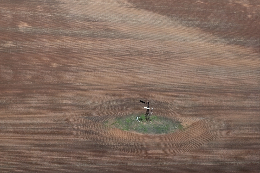 Rural Outback Aerial Landscape With Windmill - Australian Stock Image