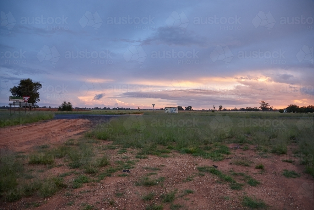 Rural roadside and landscape on sunset - Australian Stock Image