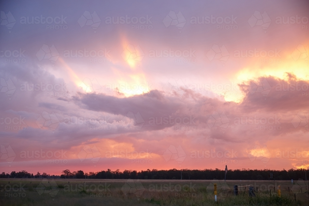 Rural roadside and landscape on sunset - Australian Stock Image
