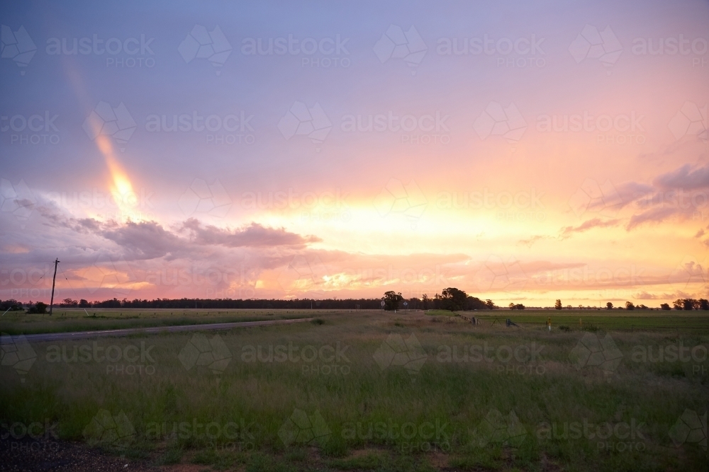 Rural roadside and landscape on sunset - Australian Stock Image