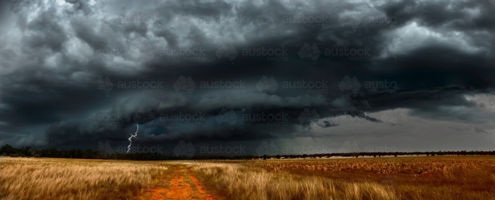 Rural Storm with lightning over farmland - Australian Stock Image
