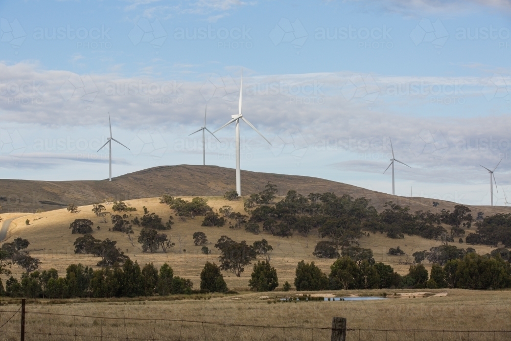 Rural Wind Turbines in a farm setting - Australian Stock Image