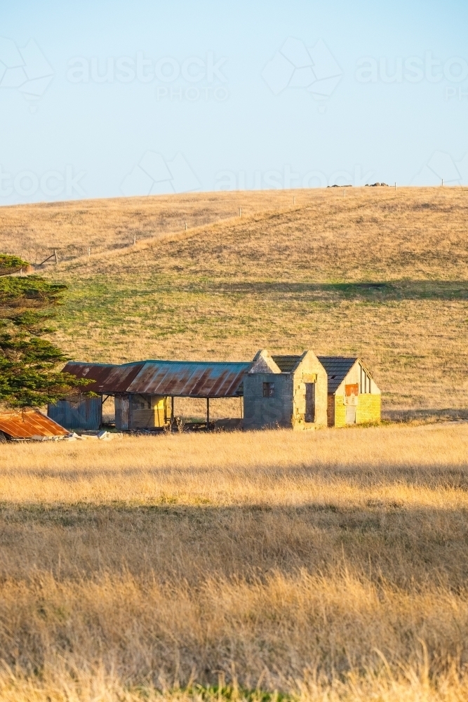 Rustic and rambling sheds in a country setting. - Australian Stock Image