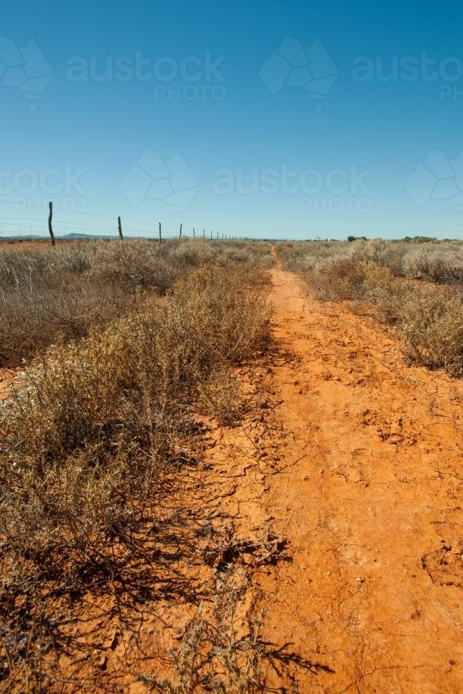 rustic fence in outback South Australia - Australian Stock Image