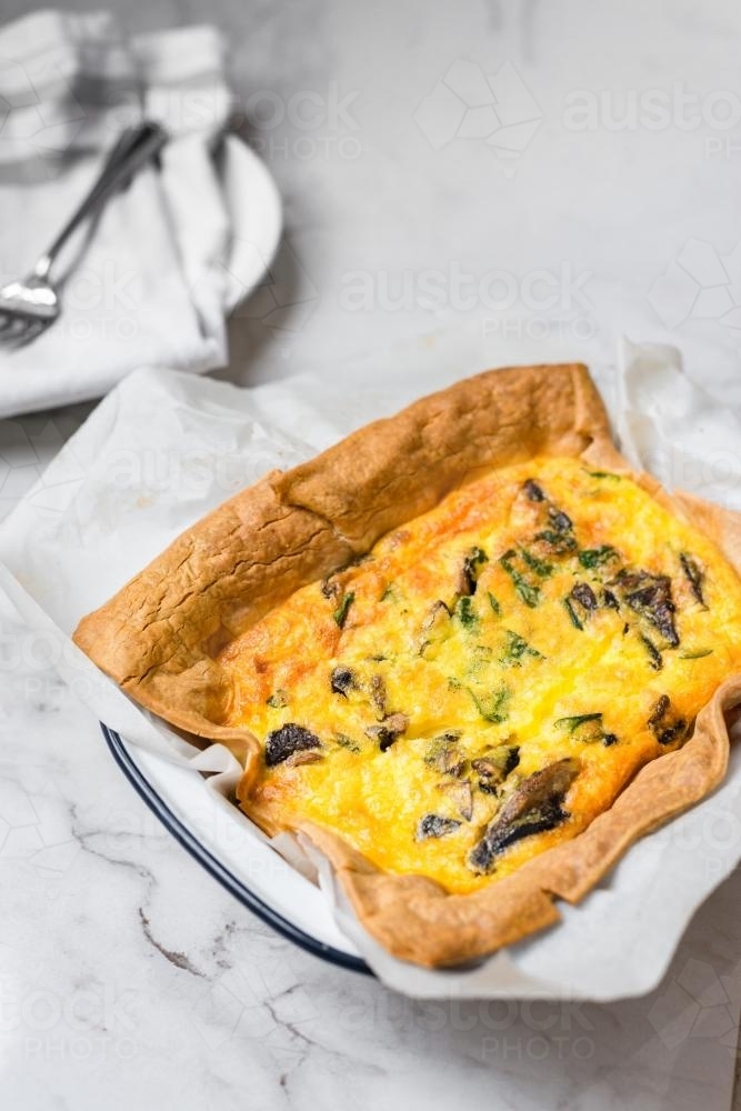 rustic mushroom quiche - Australian Stock Image