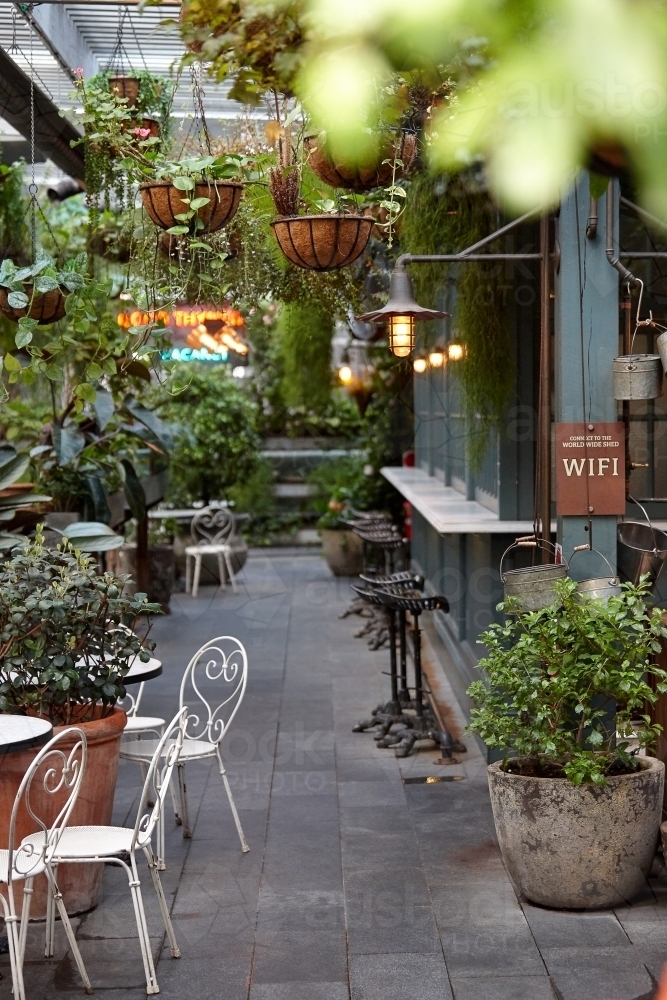 Rustic outdoor restaurant with wifi - Australian Stock Image