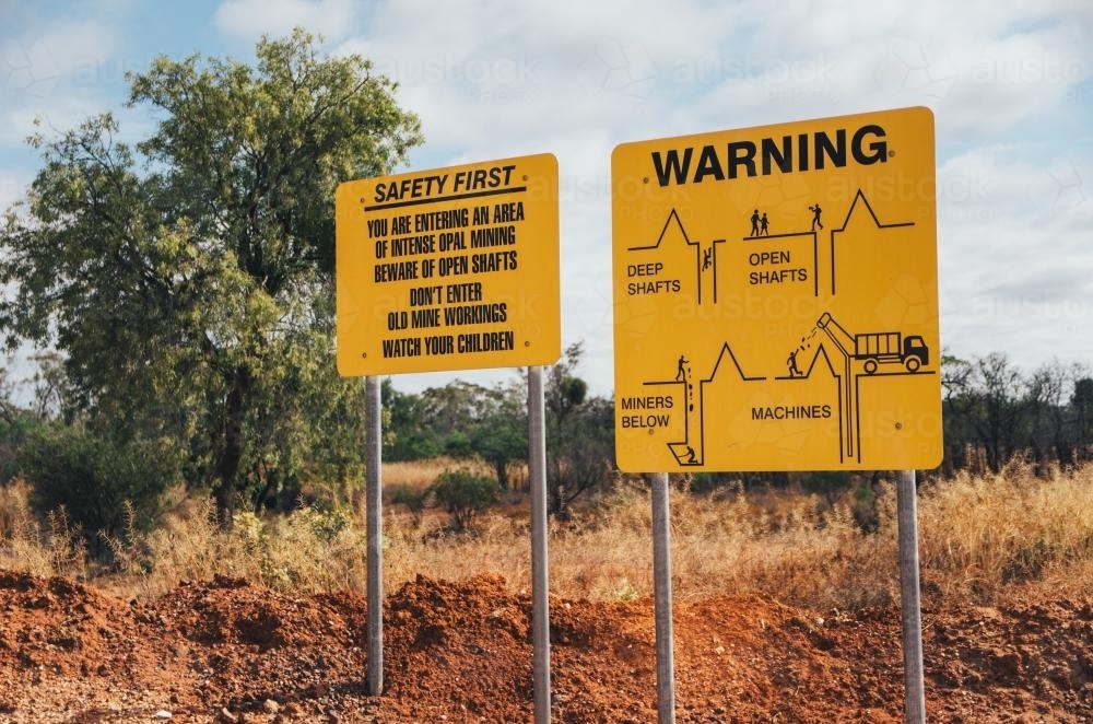 Safety warning above mine - Australian Stock Image