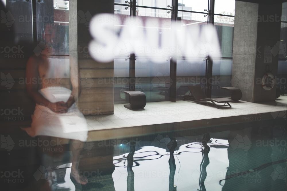 Sauna with Pool reflection - Australian Stock Image