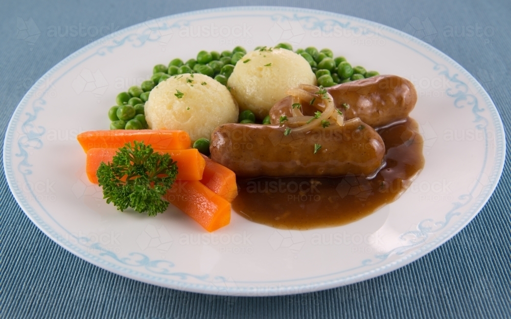 Sausages with Gravy - Australian Stock Image