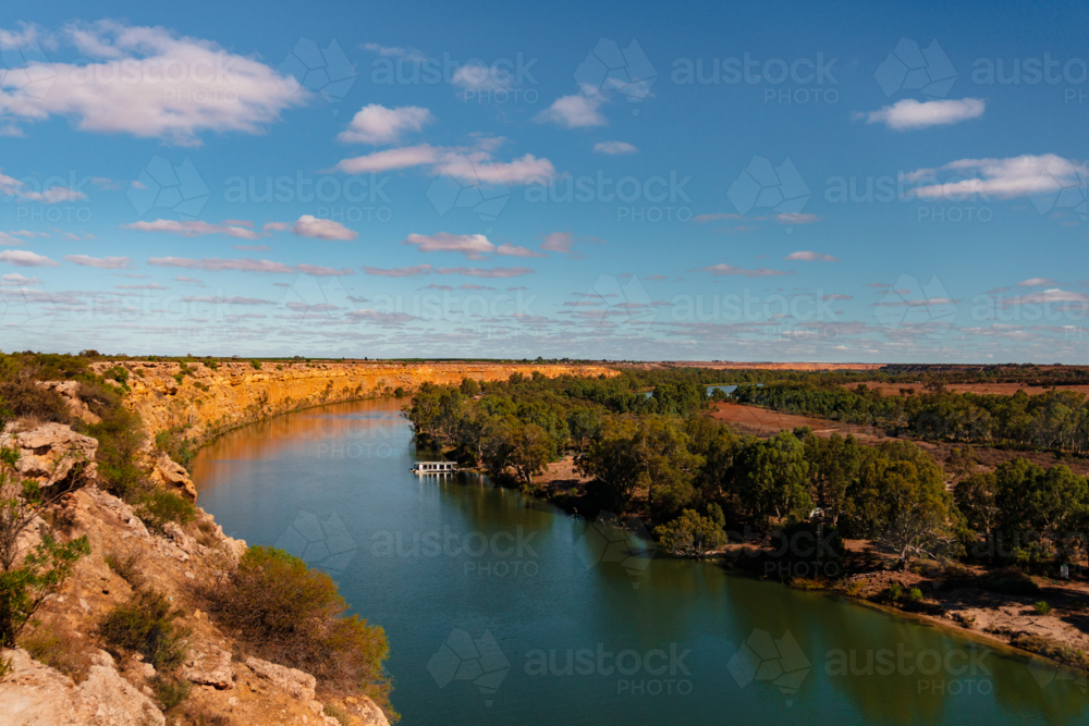 Scenic View of the Murray River and Golden Cliffs in South Australia - Australian Stock Image