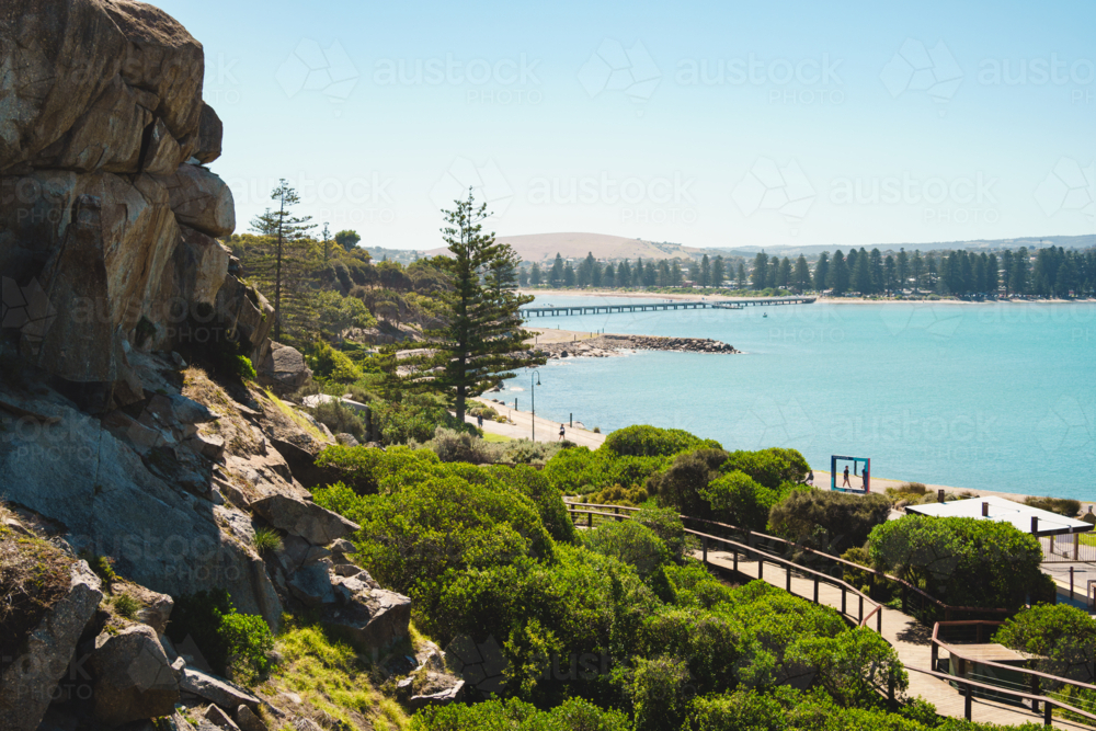 Scenic View of Victor Harbor and Granite Island from The Bluff, South Australia - Australian Stock Image