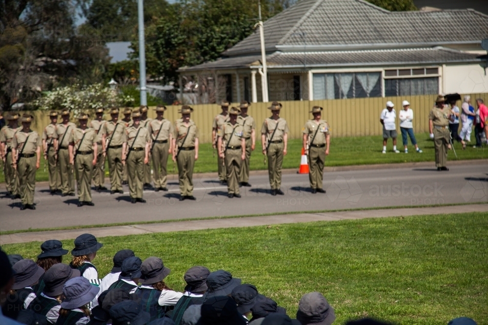 School kids watching soldiers and Freedom of Entry ceremony - Australian Stock Image