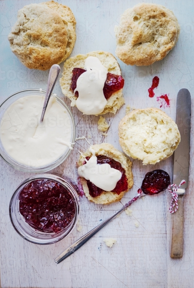 Scones with jam and cream - Australian Stock Image