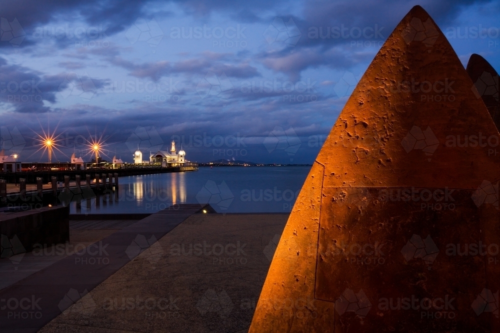Sculpture on waterfront of regional city - Australian Stock Image
