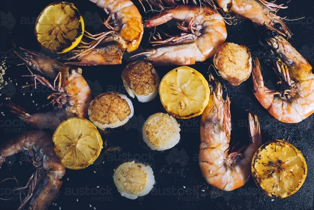 Seafood cooking on BBQ - Australian Stock Image
