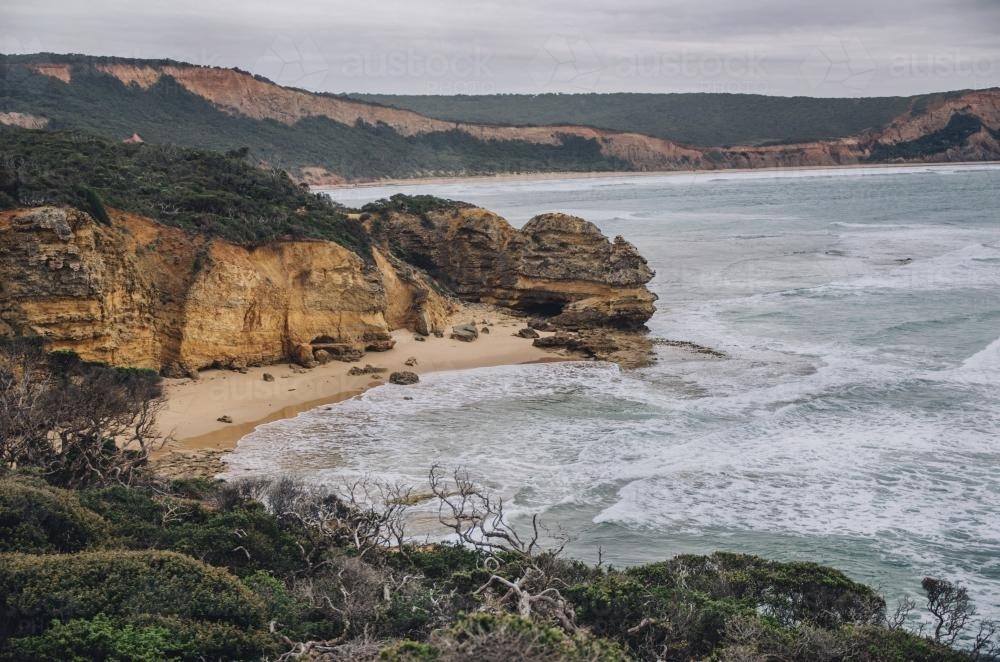 Seascape of cliffs, beach and sea along the Great Ocean Road - Australian Stock Image