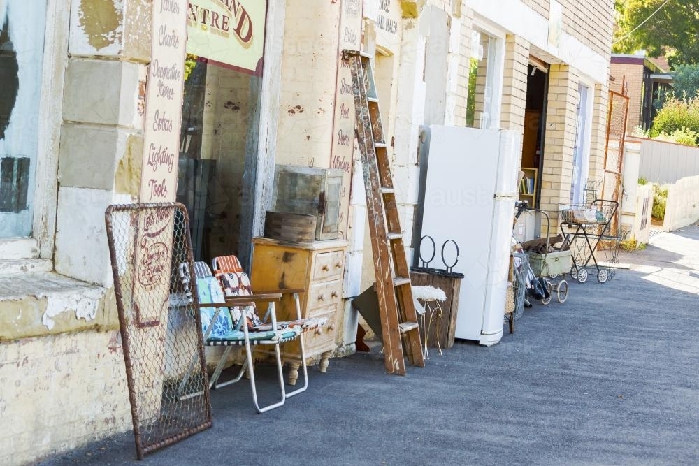 Second hand goods displayed on the footpath - Australian Stock Image