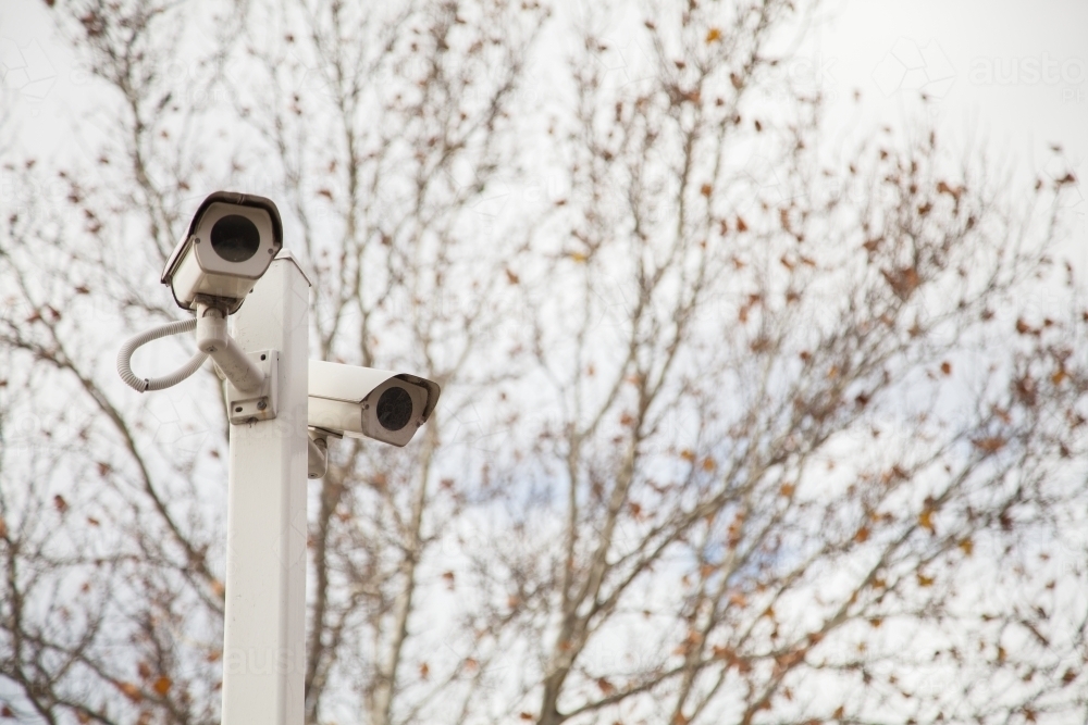 Security speed camera watching cars on overcast day in winter - Australian Stock Image