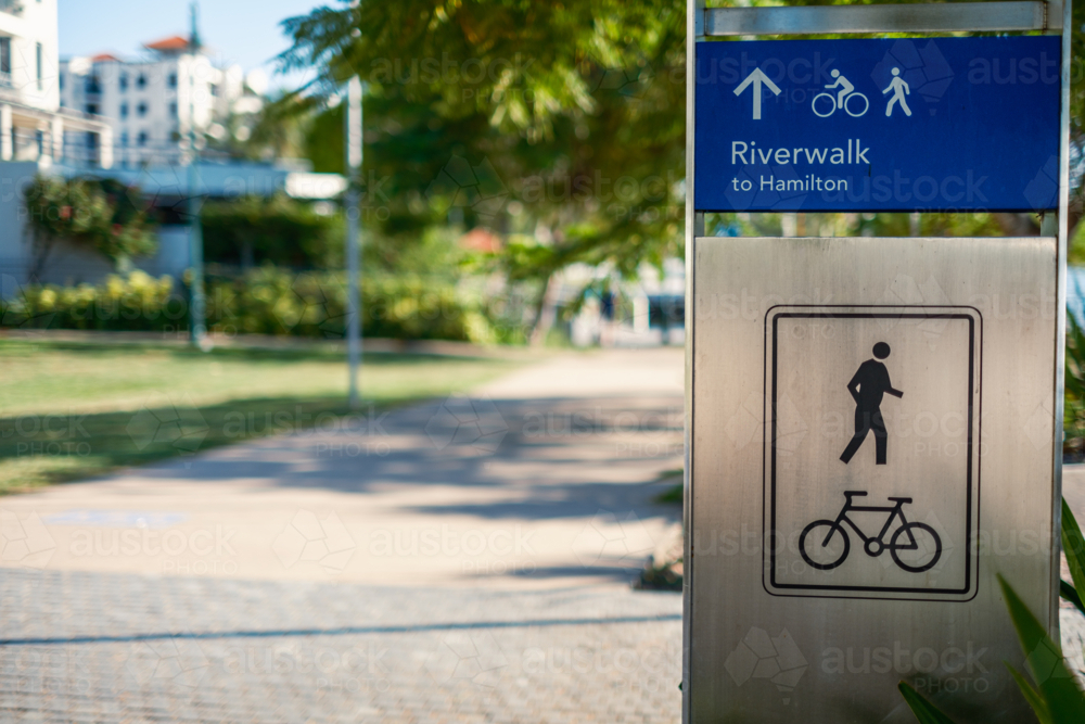 Shared Pathway Sign with walking and Cycling Symbols - Australian Stock Image