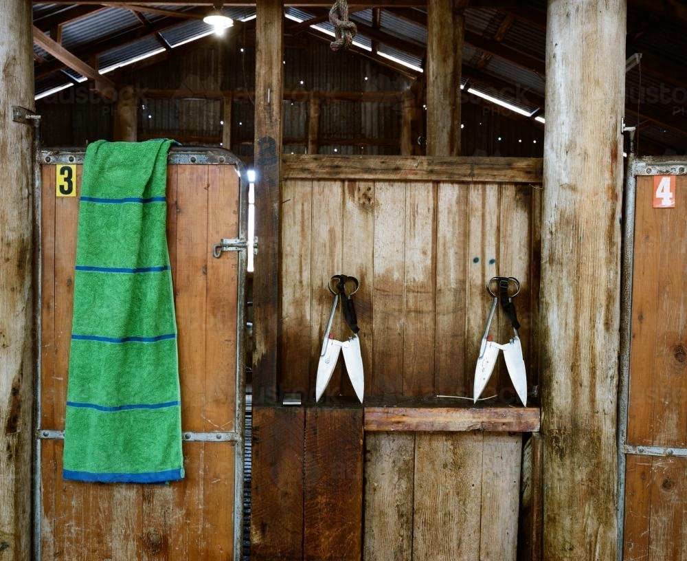 Shearing shed detail with vintage shears - Australian Stock Image