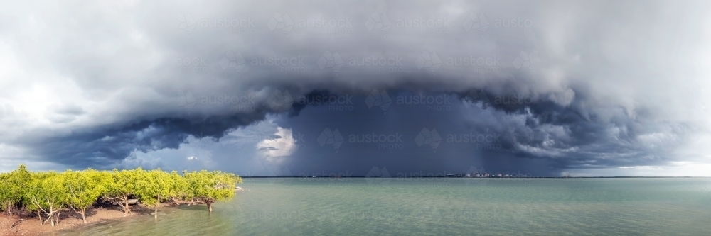Shelf Cloud over Darwin Harbour mangroves - Australian Stock Image