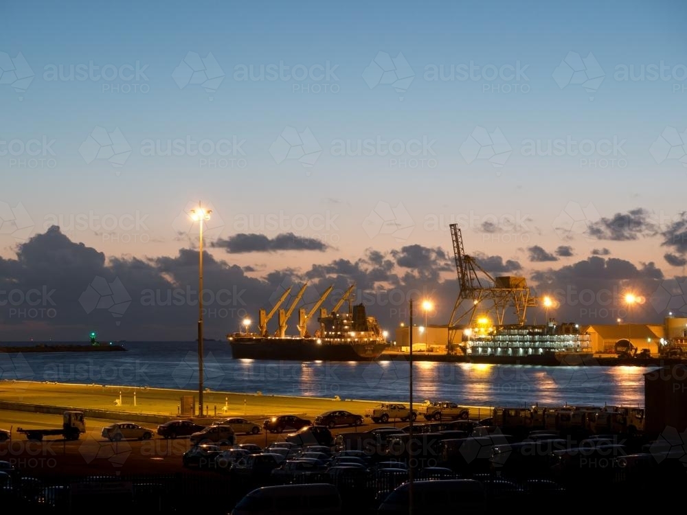 Ships docked in Freemantle Harbour at dusk - Australian Stock Image
