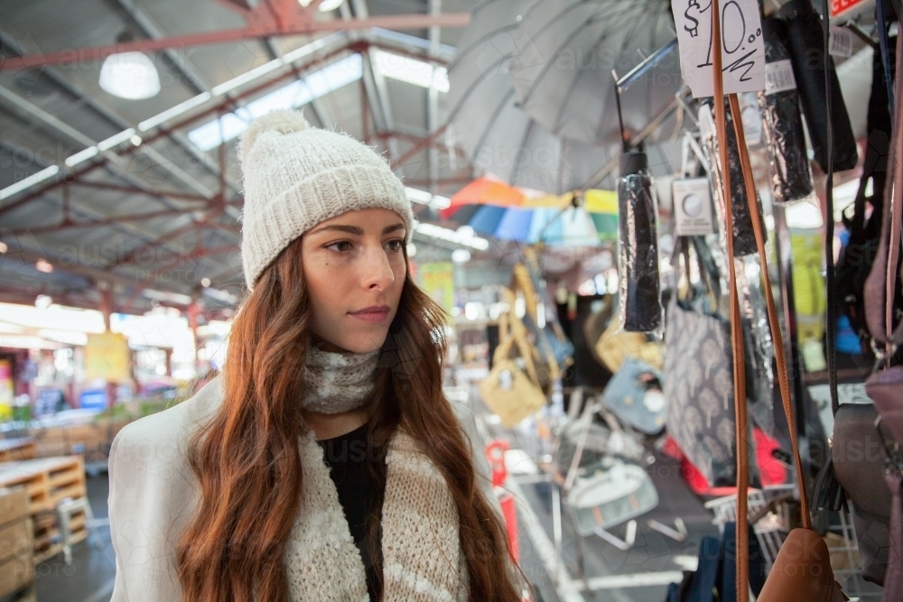 Shopping at the Market in Winter - Australian Stock Image
