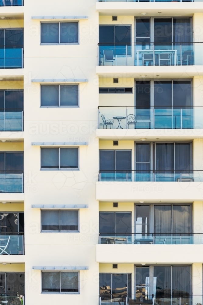 Side elevation of a block of multi story apartments - Australian Stock Image