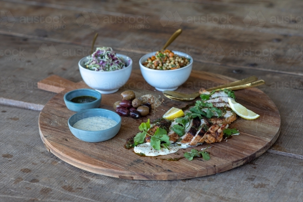 Side View of Grazing Platter on Rustic Table - Australian Stock Image